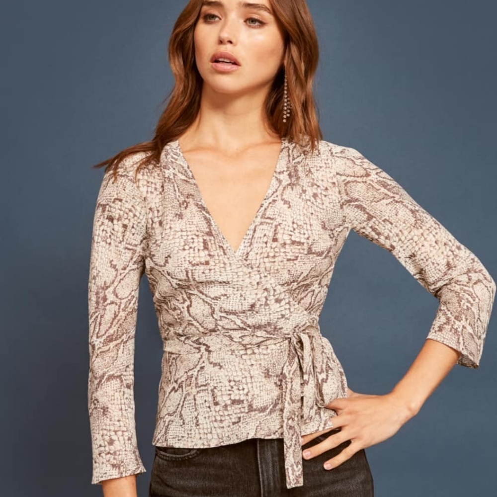 Reformation Langley top wrap XS snake python